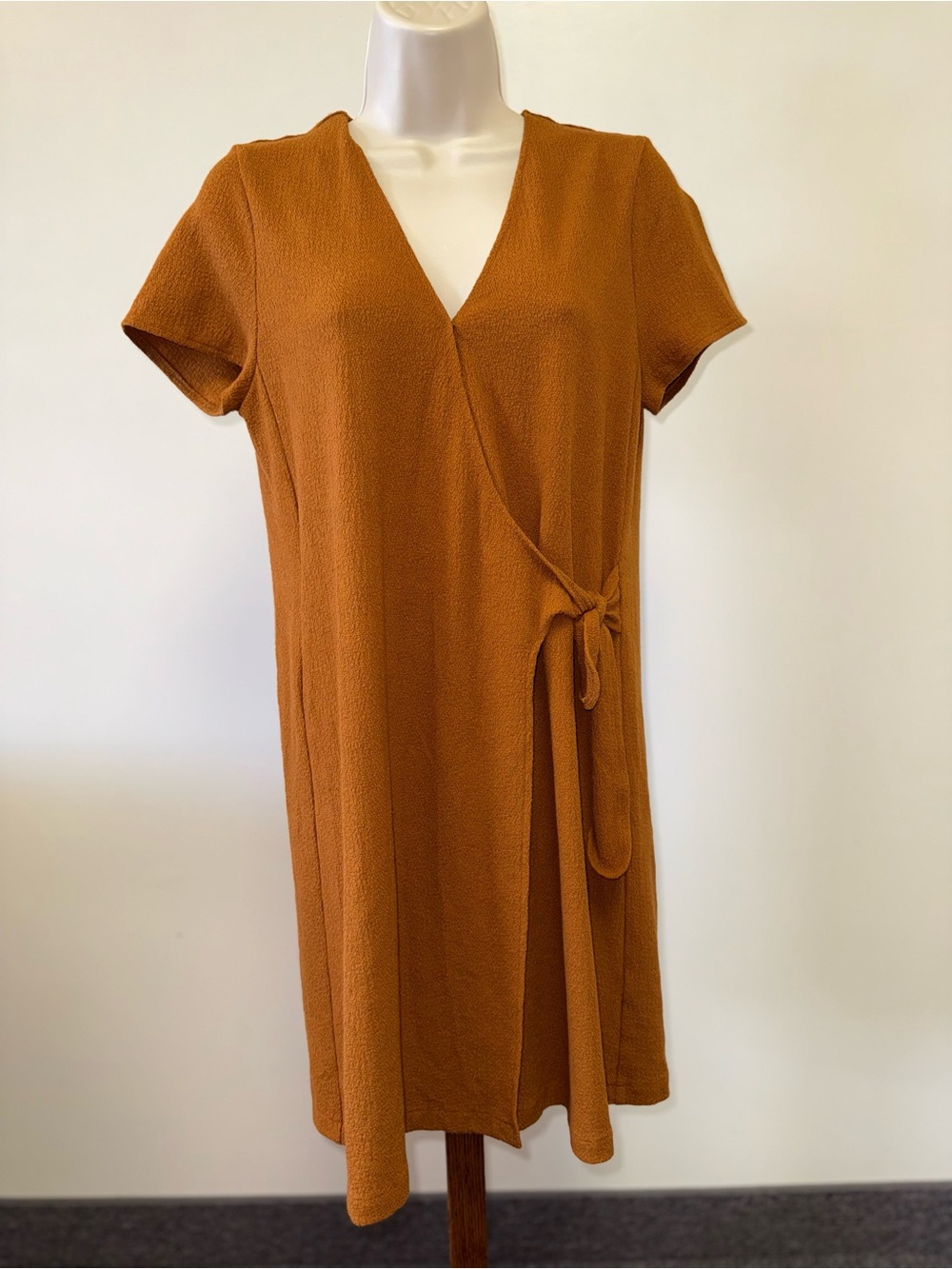 Madewell (Medium) Burnt Orange Texture & Thread Dress with Cross Over Tied Front